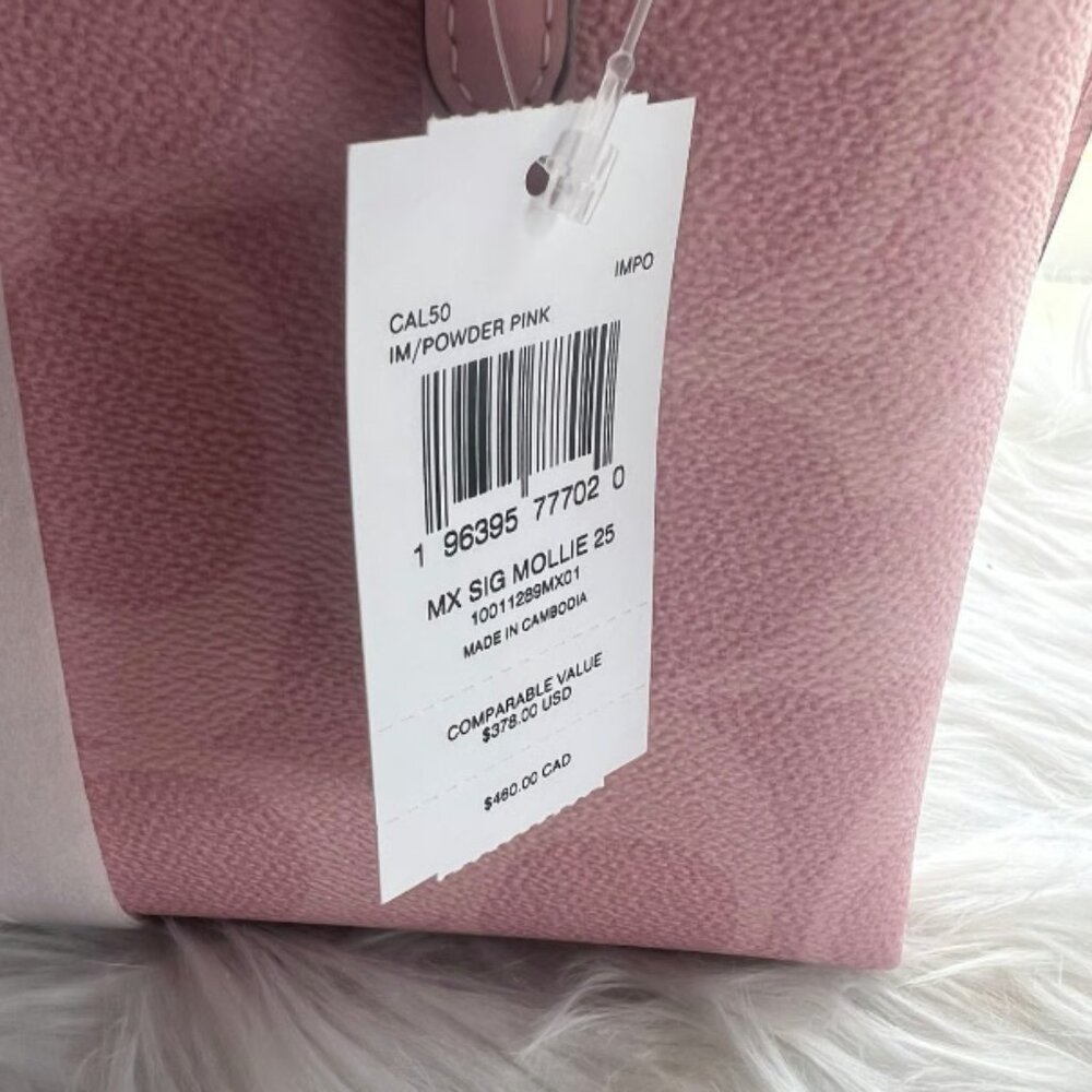 NWT Coach Mollie Tote Bag 25 In Signature Canvas in Powder Pink CAL50 - Picture 4 of 5